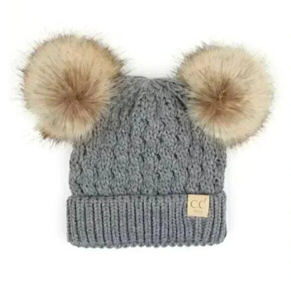 CC Kids Double Pom Pom All Over Cable Beanie NEW - Picture 1 of 1